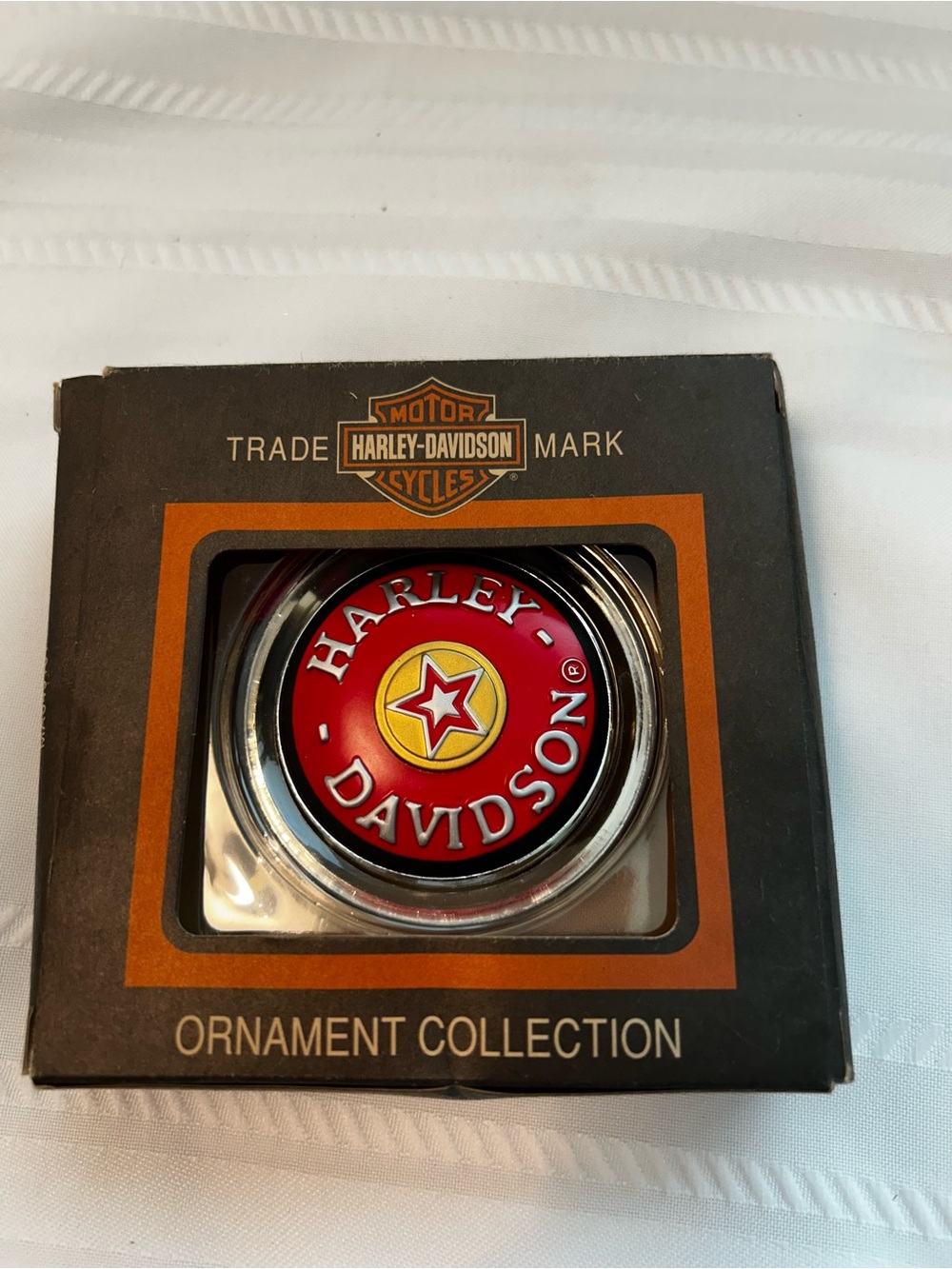 In Box Vintage Harley-Davidson Gas Cap Logo Christmas Ornament Holiday Decor Red